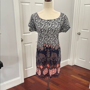 Lucky Brand Black and White Sheath Dress with Flutter Sleeves